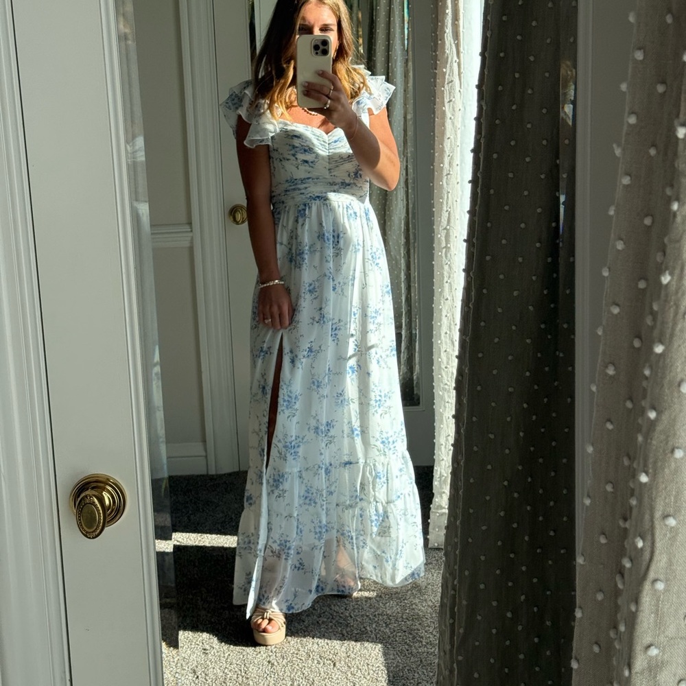 Azazie cottage Blue Floral bridesmaid Dress